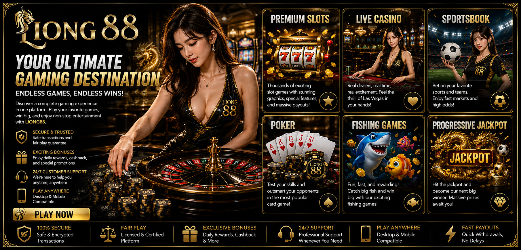 Liong88 Games - Play Premium Slots, Live Casino, Sportsbook, Poker, Fishing Games & Progressive Jackpot Online